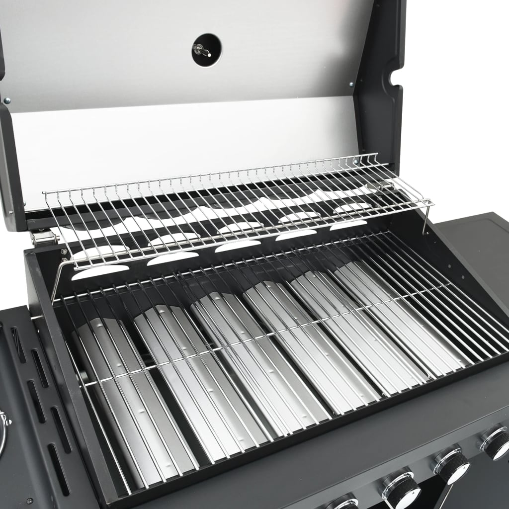 Gas BBQ Grill with 7 Burners Black Powder-coated Steel