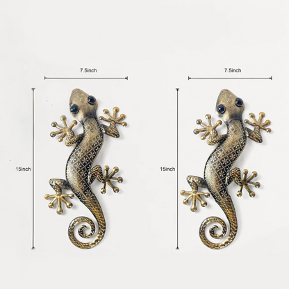 Set of 2 Gecko Metal Wall Art Deco