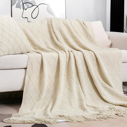 Nordic Knitted Sofa Blanket with Tassels