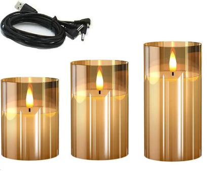 USB Rechargeable Led Pillar Candle Set Flameless Remote controlled w/Timer LED Flickering 3D Wick Paraffin Wax table decorative