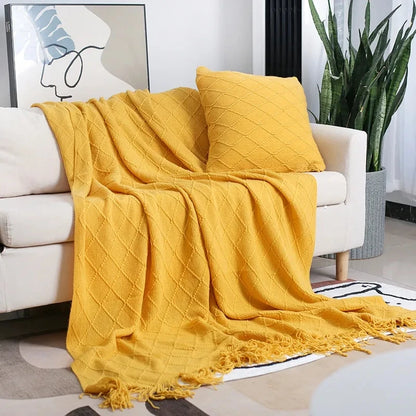 Nordic Knitted Sofa Blanket with Tassels