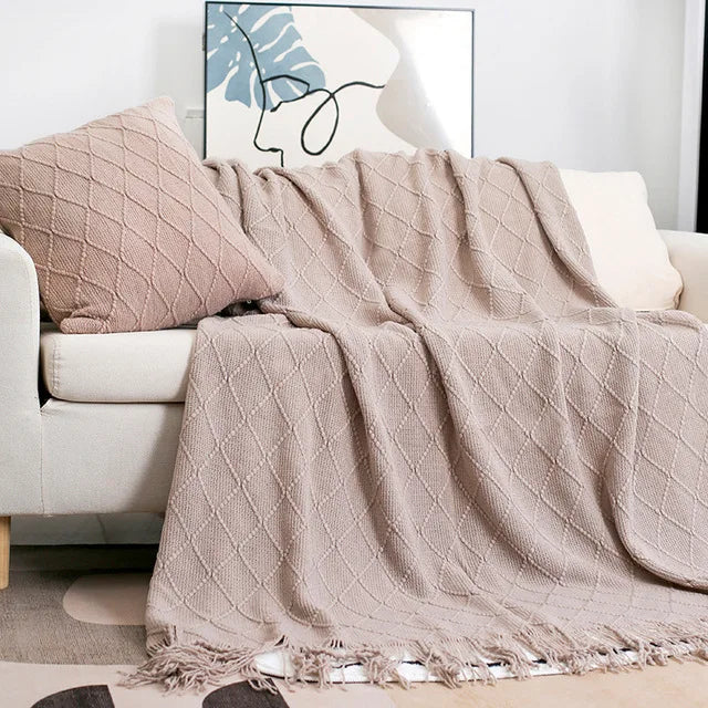 Nordic Knitted Sofa Blanket with Tassels