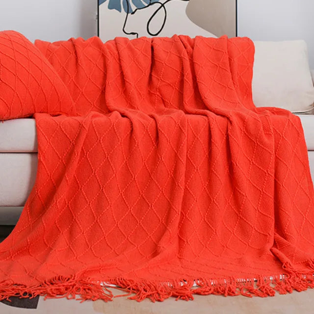 Nordic Knitted Sofa Blanket with Tassels