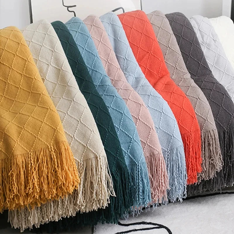 Nordic Knitted Sofa Blanket with Tassels