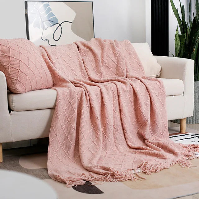 Nordic Knitted Sofa Blanket with Tassels