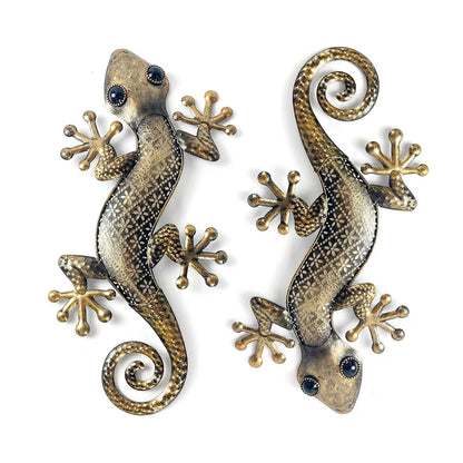 Set of 2 Gecko Metal Wall Art Deco