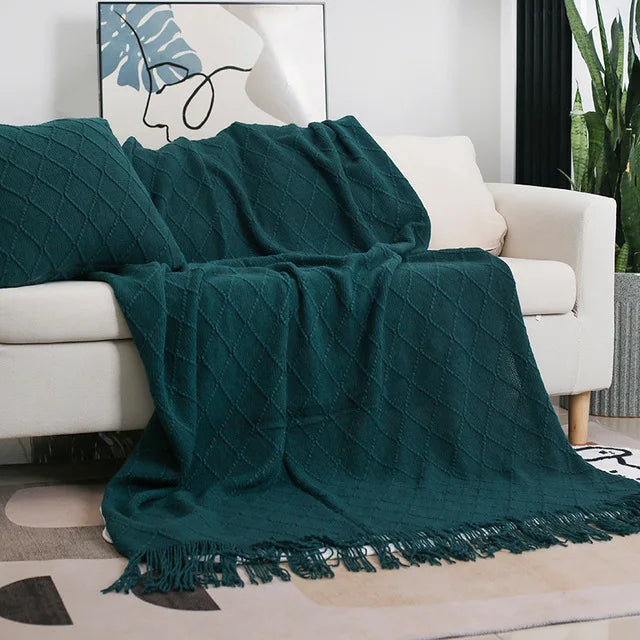 Nordic Knitted Sofa Blanket with Tassels