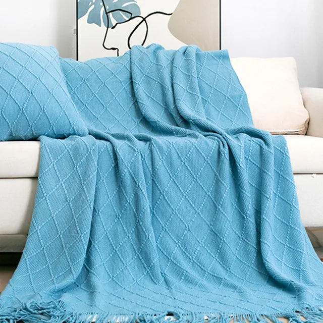 Nordic Knitted Sofa Blanket with Tassels