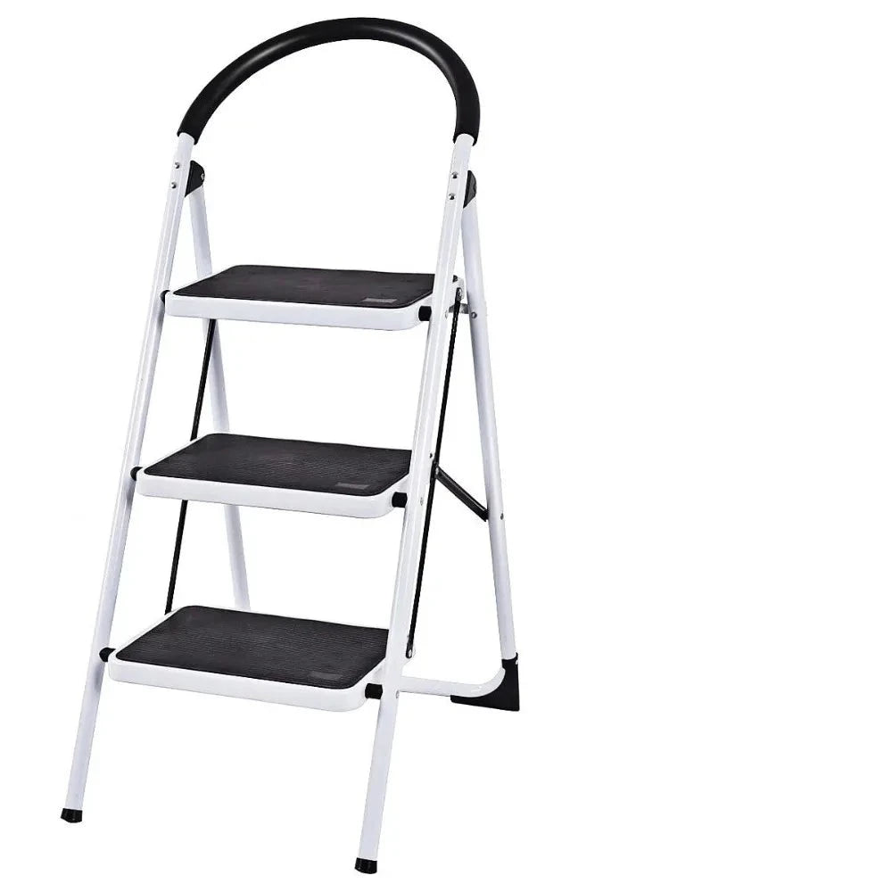 3-Step Portable Folding Steel Ladder with Wide Platform Steps