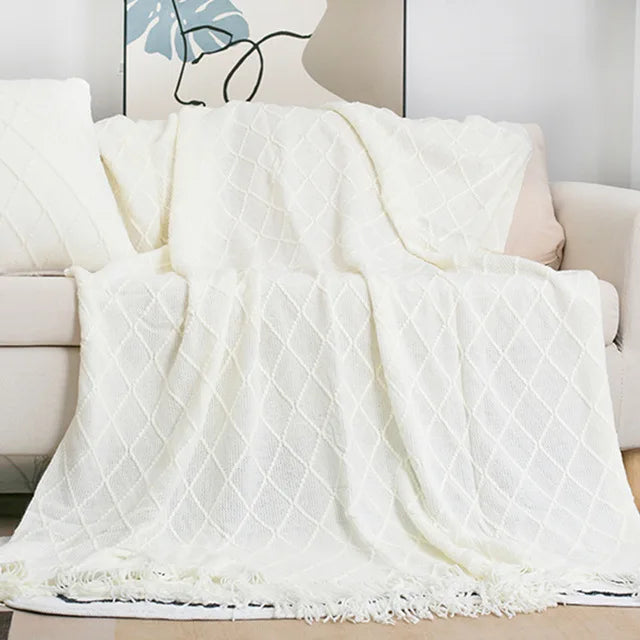 Nordic Knitted Sofa Blanket with Tassels